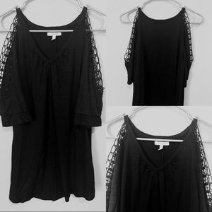 Laced black cold shoulder top